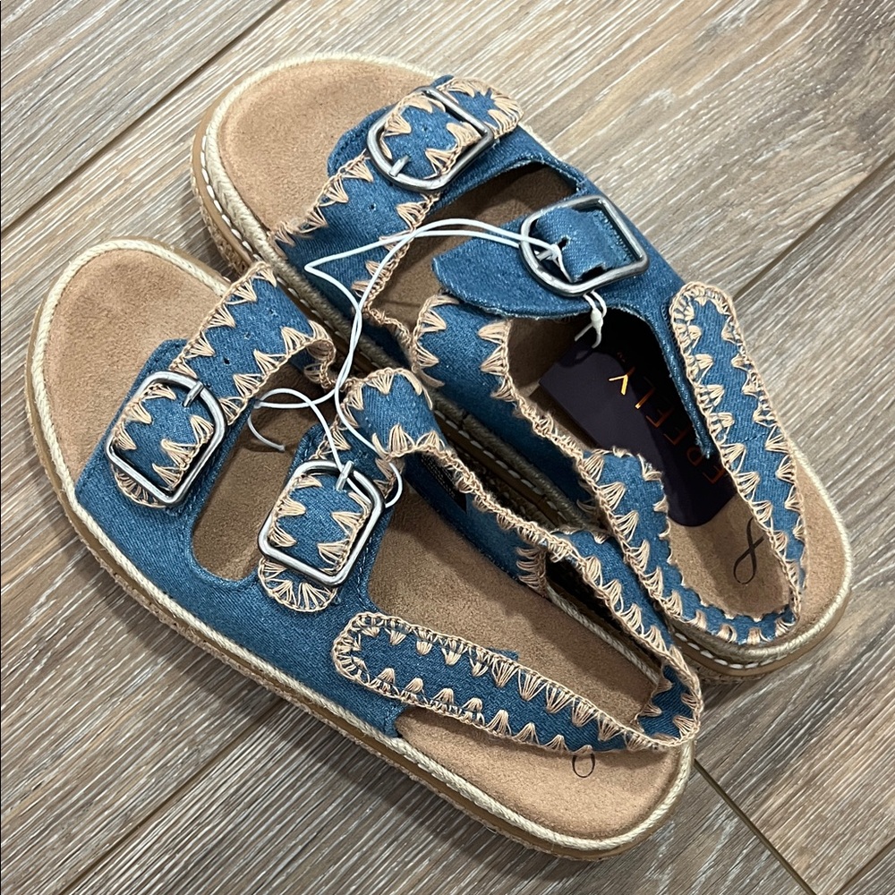 Size 9 FREELY Stylish Blue Denim Boho Sandals Women Bohemian